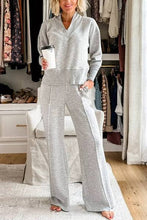 Load image into Gallery viewer, Plain V-neck Sweatshirt Elastic Waist wide leg Lounge Set