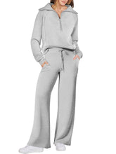 Load image into Gallery viewer, Solid half zip Long sleeve sweatshirt wide leg Relaxed set