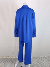 Load image into Gallery viewer, Long Sleeves Buttoned Pockets Solid Color Lapel Shirts Top + Elasticity High Waisted Pants Bottom Two Pieces Set