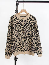 Load image into Gallery viewer, ROS-Retro Slouchy Leopard Print Crewneck Cardigan