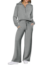 Load image into Gallery viewer, Solid half zip Long sleeve sweatshirt wide leg Relaxed set