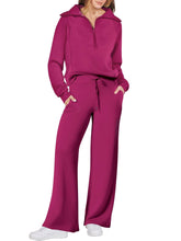 Load image into Gallery viewer, Solid half zip Long sleeve sweatshirt wide leg Relaxed set