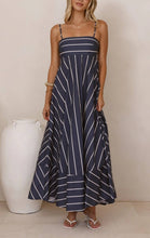Load image into Gallery viewer, Stripe print Full A-line skirt maxi strappy dress