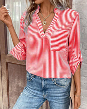 Load image into Gallery viewer, V-Neck Pullover Stripe Print Casual Shirt