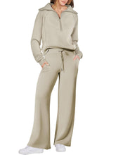 Load image into Gallery viewer, Solid half zip Long sleeve sweatshirt wide leg Relaxed set