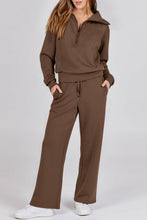 Load image into Gallery viewer, Solid half zip Long sleeve sweatshirt wide leg Relaxed set