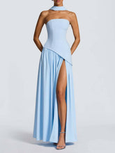 Load image into Gallery viewer, Effortless asymmetrical strapless evening dress w scarf