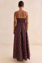 Load image into Gallery viewer, Stripe print Full A-line skirt maxi strappy dress