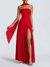 Load image into Gallery viewer, Effortless asymmetrical strapless evening dress w scarf