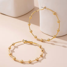 Load image into Gallery viewer, Classic Gold Ball Beaded Station Hoop Earrings | 80E61576