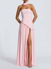 Load image into Gallery viewer, Effortless asymmetrical strapless evening dress w scarf