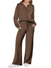 Load image into Gallery viewer, Solid half zip Long sleeve sweatshirt wide leg Relaxed set