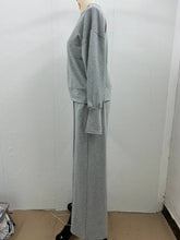 Load image into Gallery viewer, Plain V-neck Sweatshirt Elastic Waist wide leg Lounge Set