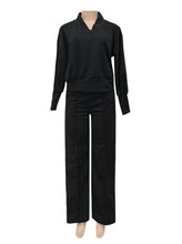 Load image into Gallery viewer, Plain V-neck Sweatshirt Elastic Waist wide leg Lounge Set