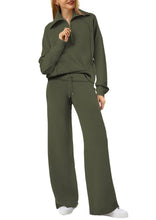 Load image into Gallery viewer, Solid half zip Long sleeve sweatshirt wide leg Relaxed set