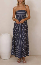 Load image into Gallery viewer, Stripe print Full A-line skirt maxi strappy dress