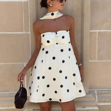 Load image into Gallery viewer, Tube White Polka Dot Mini Dress With Flowy Scarf