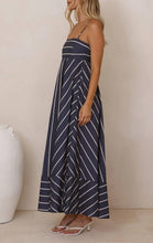 Load image into Gallery viewer, Stripe print Full A-line skirt maxi strappy dress
