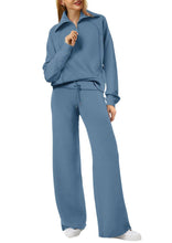 Load image into Gallery viewer, Solid half zip Long sleeve sweatshirt wide leg Relaxed set