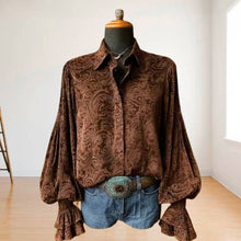 Load image into Gallery viewer, Boho Chic Floral Blouse Vintage Button-Up with Bell Sleeves