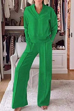 Load image into Gallery viewer, Plain V-neck Sweatshirt Elastic Waist wide leg Lounge Set