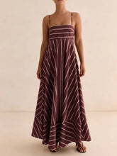 Load image into Gallery viewer, Stripe print Full A-line skirt maxi strappy dress