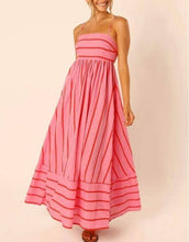 Load image into Gallery viewer, Vacation back smocked dress stripe strap maxi dress