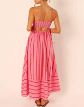 Load image into Gallery viewer, Vacation back smocked dress stripe strap maxi dress