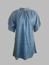 Load image into Gallery viewer, Batwing Sleeves Loose Geometric Pleated Printed Round-Neck Mini Dresses