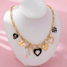 Load image into Gallery viewer, CHARM NECKLACE-BOW CHECKER HEART RHINESTONE | 80N92728