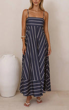 Load image into Gallery viewer, Stripe print Full A-line skirt maxi strappy dress