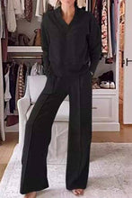 Load image into Gallery viewer, Plain V-neck Sweatshirt Elastic Waist wide leg Lounge Set