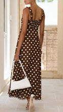Load image into Gallery viewer, Chocolate polka lace trim strappy sundress
