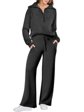 Load image into Gallery viewer, Solid half zip Long sleeve sweatshirt wide leg Relaxed set