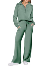 Load image into Gallery viewer, Solid half zip Long sleeve sweatshirt wide leg Relaxed set