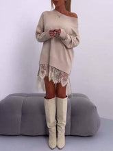 Load image into Gallery viewer, Elegant Lace Trim Patchwork Split Sweatshirt Dress