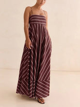 Load image into Gallery viewer, Stripe print Full A-line skirt maxi strappy dress