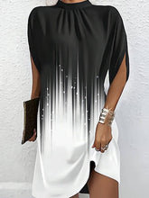Load image into Gallery viewer, Batwing Sleeves Loose Geometric Pleated Printed Round-Neck Mini Dresses
