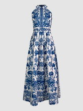 Load image into Gallery viewer, A-Line Loose Flower Print Split-Joint Lapel Maxi Dresses
