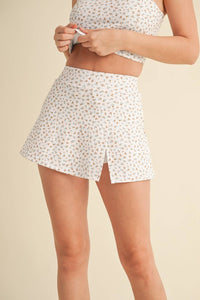 Ditsy Print Side Slit A-Line Skort