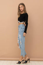 Load image into Gallery viewer, 32452T - Ribbed Crop Bust line Curve Rhinestone Fringe Top
