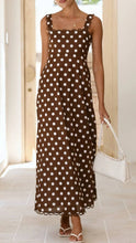 Load image into Gallery viewer, Chocolate polka lace trim strappy sundress
