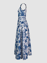 Load image into Gallery viewer, A-Line Loose Flower Print Split-Joint Lapel Maxi Dresses
