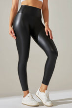 Load image into Gallery viewer, Black  color high waist faux matt leather skinny leggings
