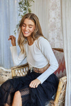 Load image into Gallery viewer, 32452T - Ribbed Crop Bust line Curve Rhinestone Fringe Top

