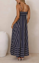 Load image into Gallery viewer, Stripe print Full A-line skirt maxi strappy dress
