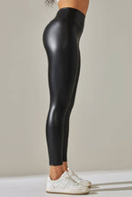 Load image into Gallery viewer, Black  color high waist faux matt leather skinny leggings
