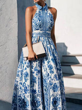 Load image into Gallery viewer, A-Line Loose Flower Print Split-Joint Lapel Maxi Dresses
