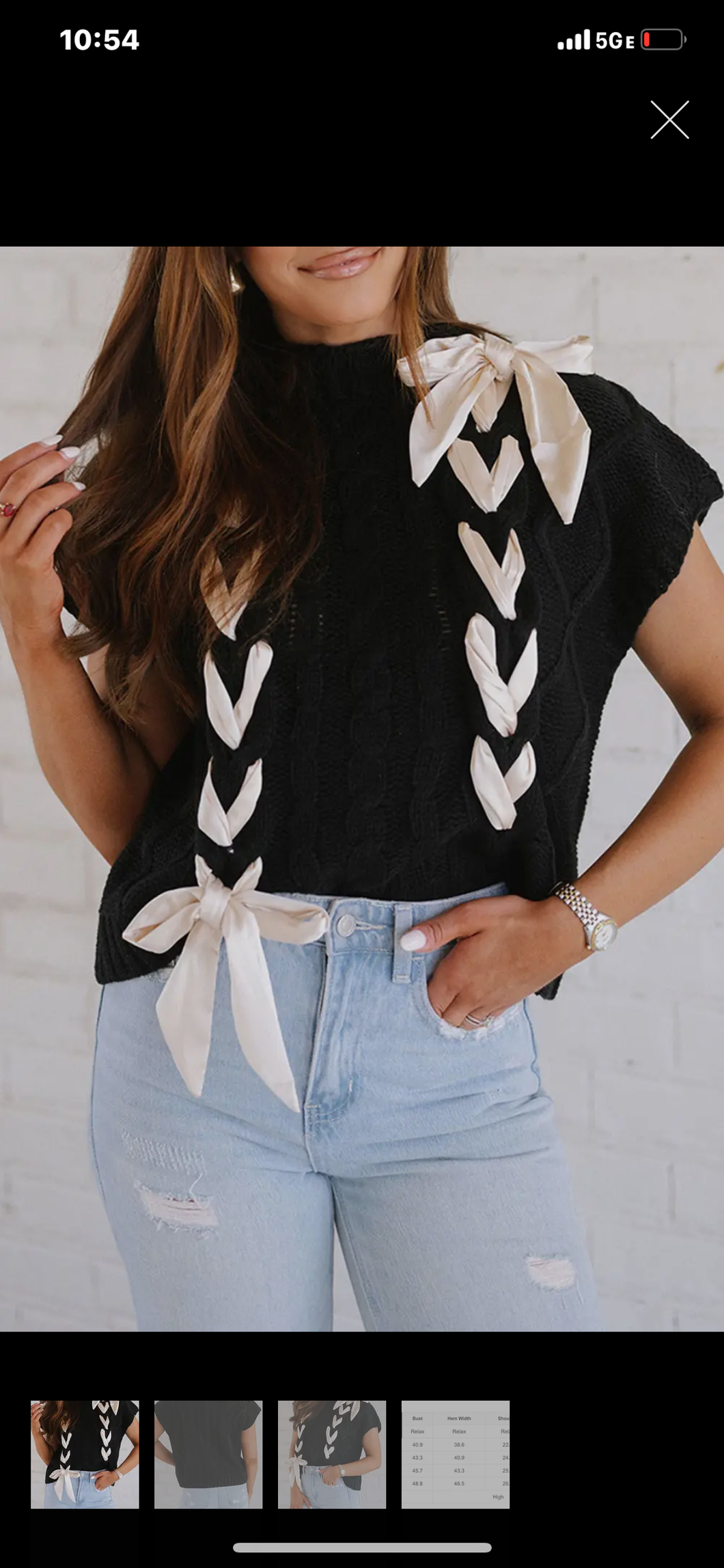 BLACK CABLE  KNIT W/ SATIN BOW TRIM