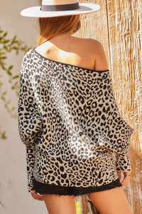 Long Bubble Sleeve Leopard Print Sweater